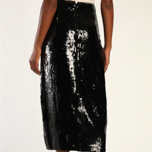 Lulus Throwing Sparkles Shiny Black Sequin Midi Skirt with Slit - NWT - Picture 5 of 7